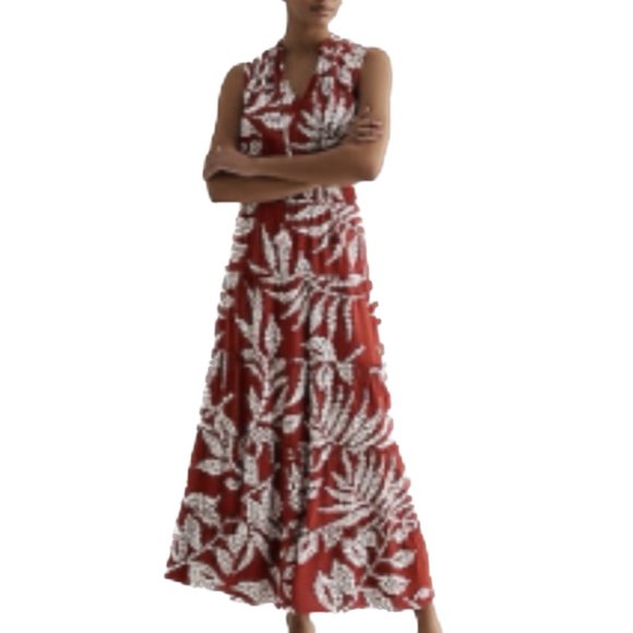 Express Dresses & Skirts - EXPRESS TROPICAL RED & WHT SLEEVELESS RUFFLE MAXI DRESS V-NECKLINE SZ XL NWT